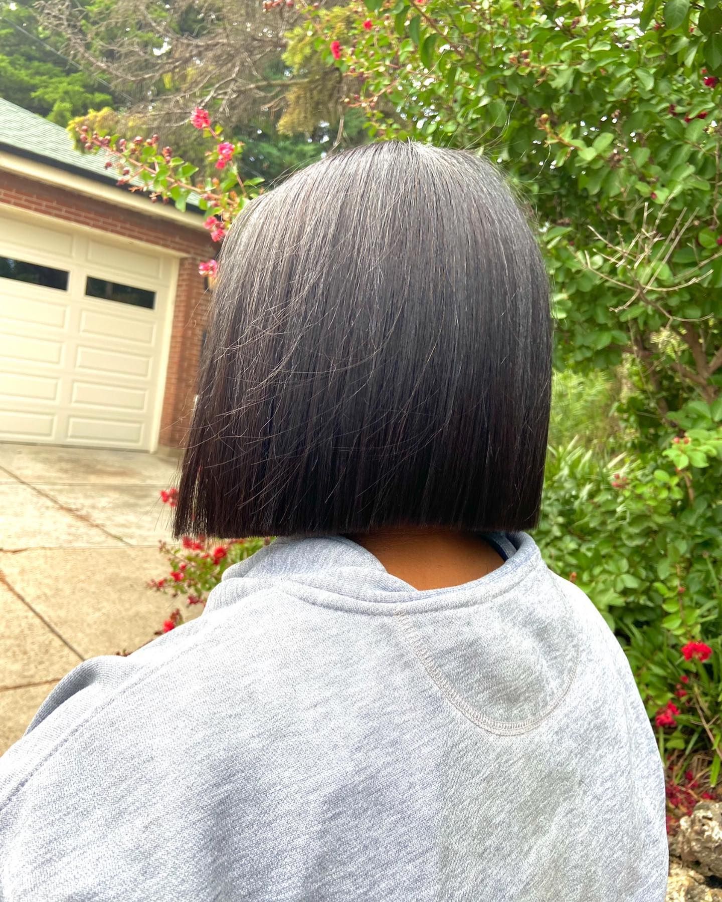 Sharp blunt bob healthy hair finish Frisco TX